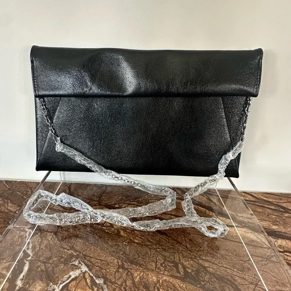 Aqua Metallic Foldover Clutch in Black - Picture 5 of 9